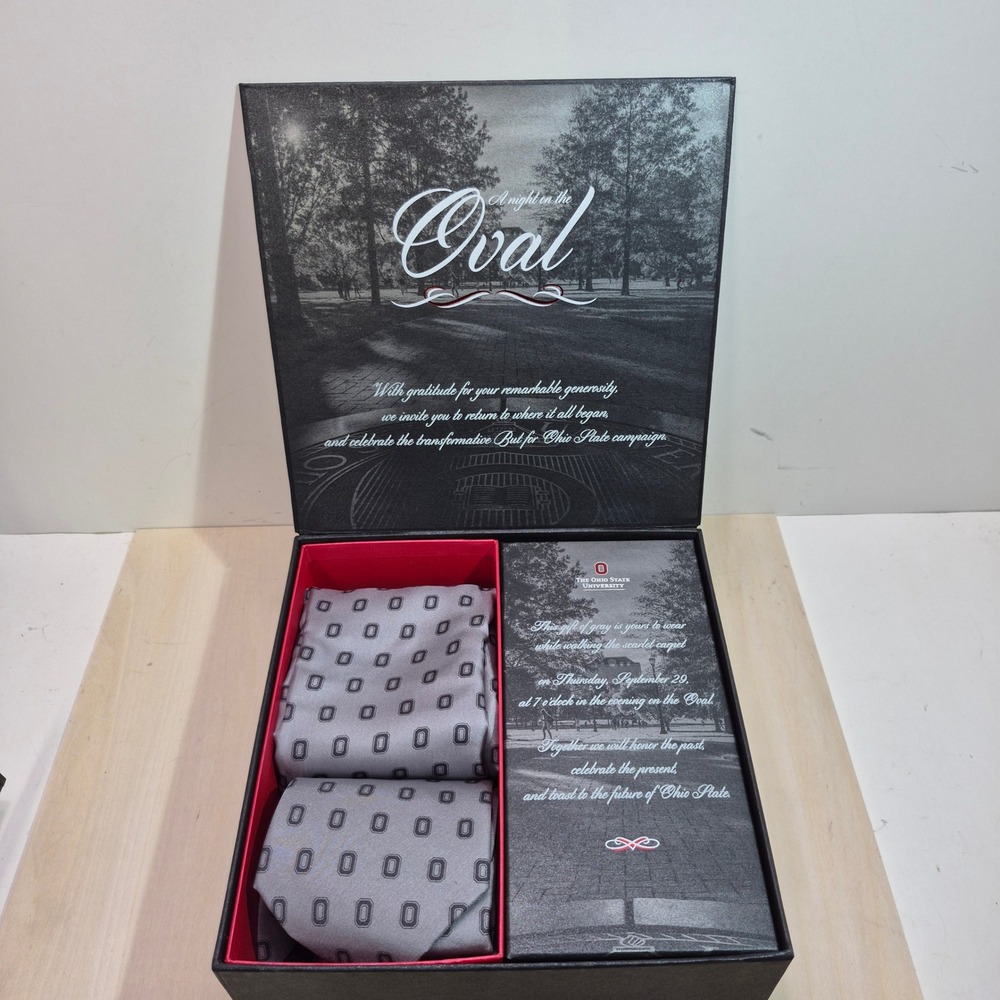 Ohio State University Silk Tie Hand Made Gray O Logo But For Ohio State Boxed